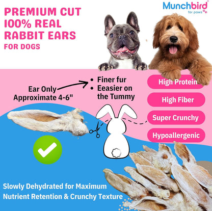 Munchbird Rabbit Ears Freeze Dried Chicken Food Topper for Dogs Bundle