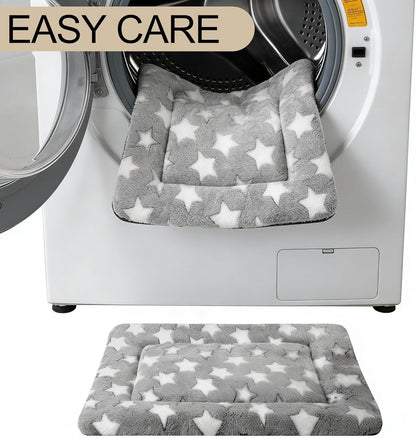 Dog Crate Mat, 4 Piece Reversible Pet Bed, Polyester, Machine Washable, Small Dogs & Cats, Rectangular, 24 x 18 x 1.3 Inches (Gray Star, 24" L x 18" W x 1.5" Th)