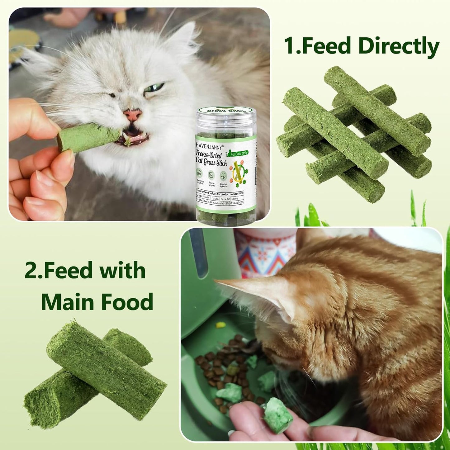 HavenJanny 50g/1.76oz Cat Grass Teething Stick, Cat Grass Stick Canned for Indoor Cats, Cats Treats Hairball Relief and Teeth Cleaning
