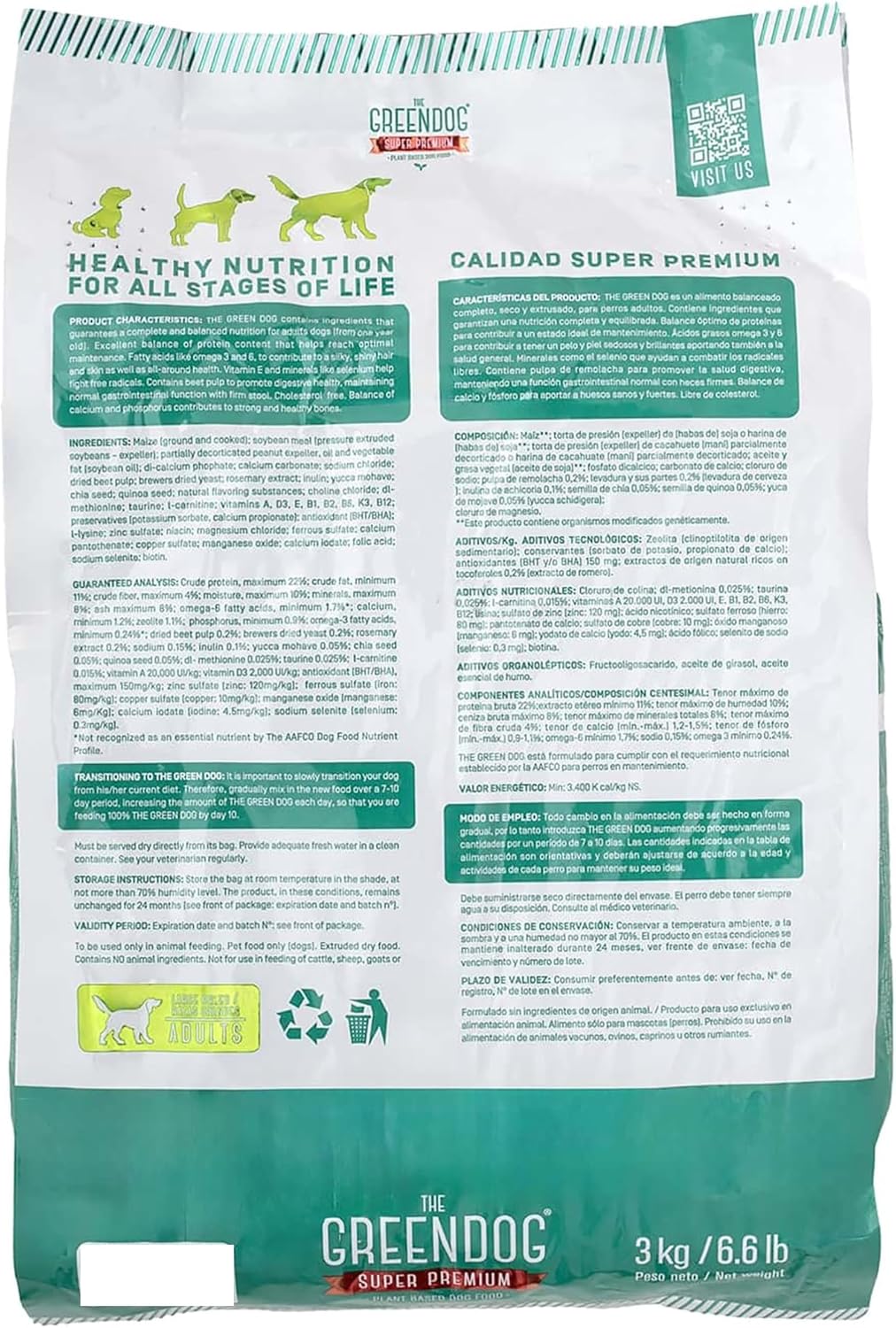 The Green Dog: Super Premium - Adult Regular Bite - 6.6 Lb Bag Dog Food - Plant Based Protein, Vegan Dry Pet Kibble, Gluten Free, Complete Nutrition