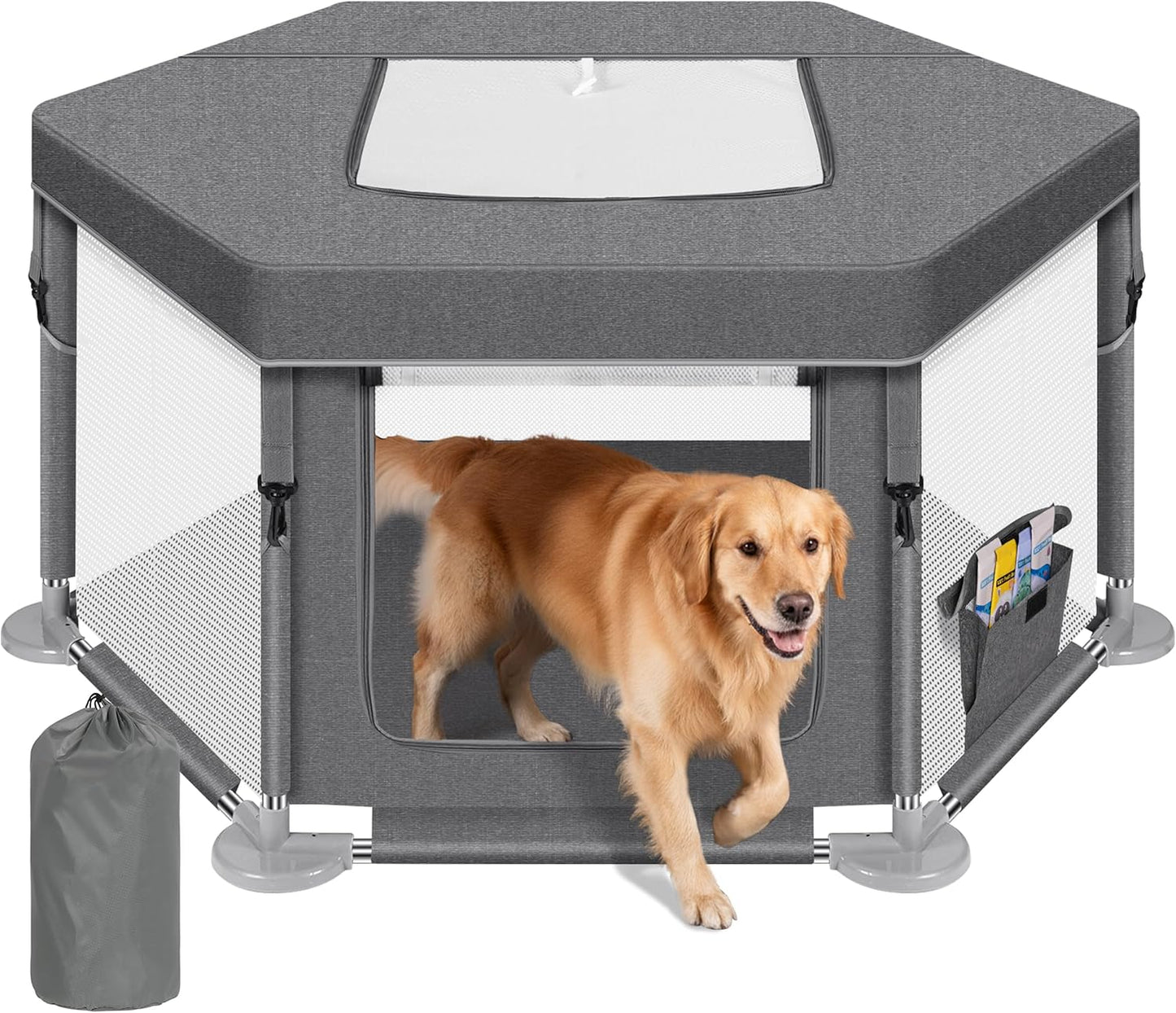 Dog Play Pen Indoors, Puppy Playpen with Cover for Small Dogs & Cats, Puppy Playpen with Gate, Indoor & Outdoor Dog Fence with Thickened Fabric