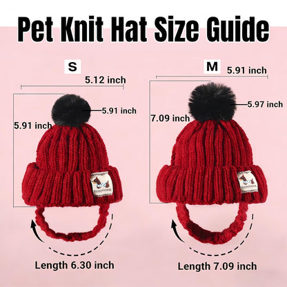Pet Winter Beanie - Ear-Exposed Knit Hat for Dogs & Cats, Warm Fleece Cap with 2 Ear Holes, Suitable for Indoor/Outdoor Cold Weather ，Cozy, Secure & Stylish(Red, Medium)