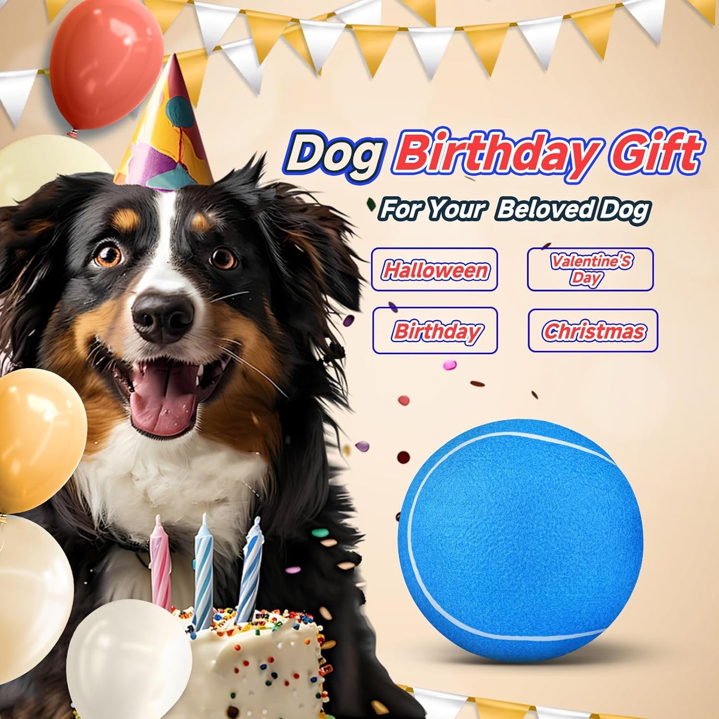 HETOO Dog Tennis Balls: 9.5 inch Giant Large Dog Toys- Herding Dog Toys Balls- Outdoor Big Dog Tennis Ball for Medium Large Dogs- Pet Toys Golden Retriever Birthday Christams Gifts- Blue