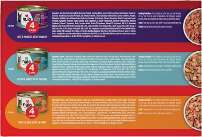 Bundle of Nulo Variety Flavors Grain-Free Minced Wet Canned Cat Food, 3 Ounce (Pack of 12) + Nulo Real Shreds with Organ Meat Wet Canned Cat Food, Variety Flavors, 2.8 Ounce, 12 Cans