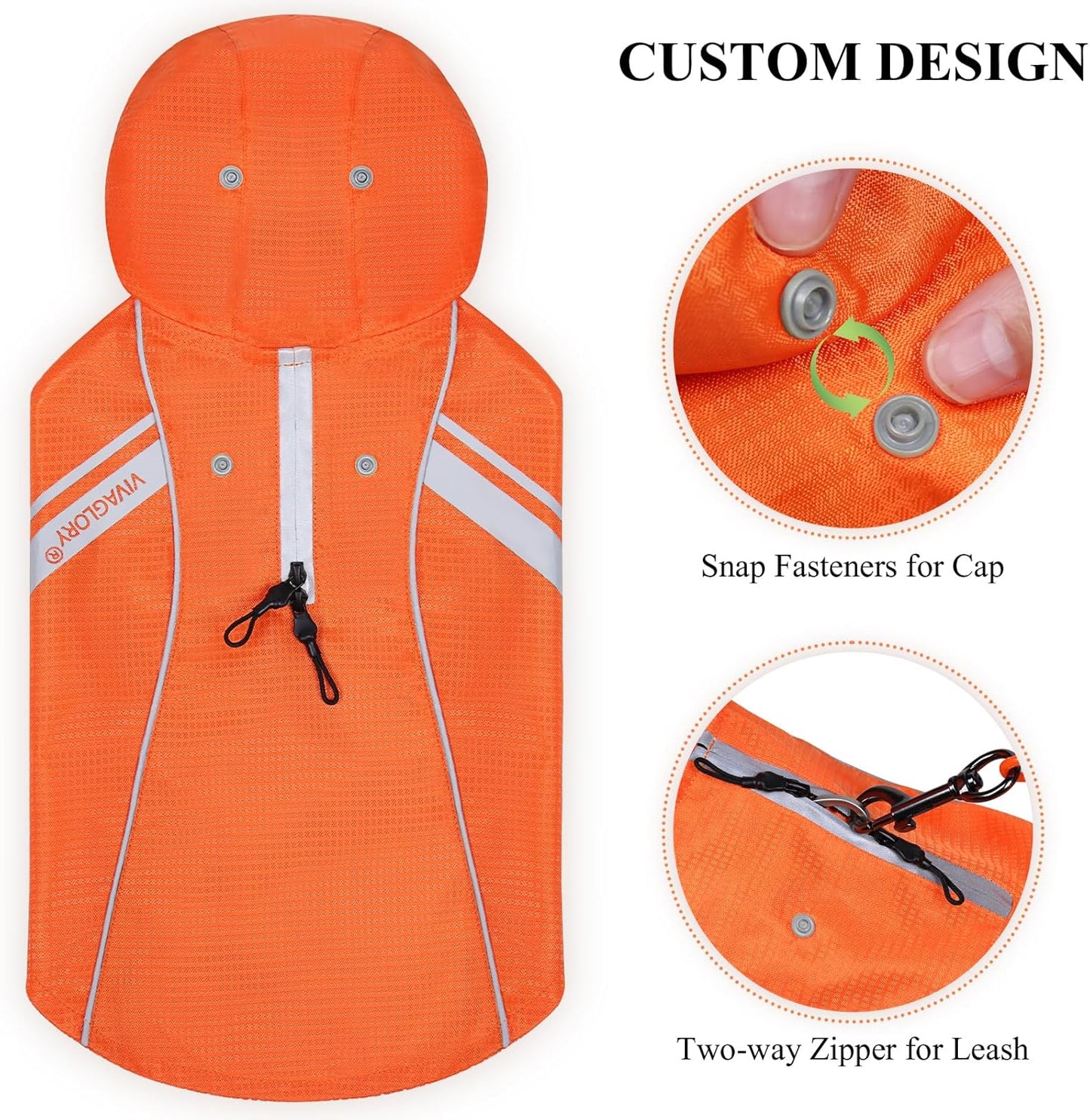 VIVAGLORY Wetoff Dog Raincoat, Rain Coat for Dog All Seasons Adventure, Rain Jacket with Harness Hole & Hood, Reflective Lightweight Waterproof for Doggy & Puppy, M, Orange