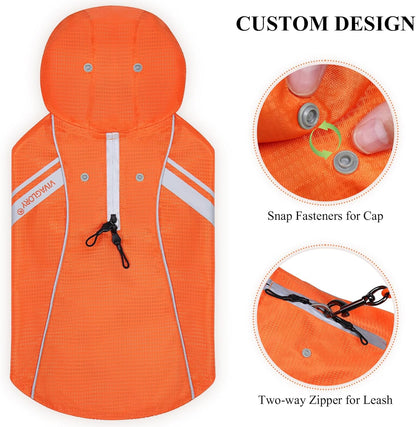 VIVAGLORY Wetoff Dog Raincoat, Rain Coat for Dog All Seasons Adventure, Rain Jacket with Harness Hole & Hood, Reflective Lightweight Waterproof for Doggy & Puppy, M, Orange