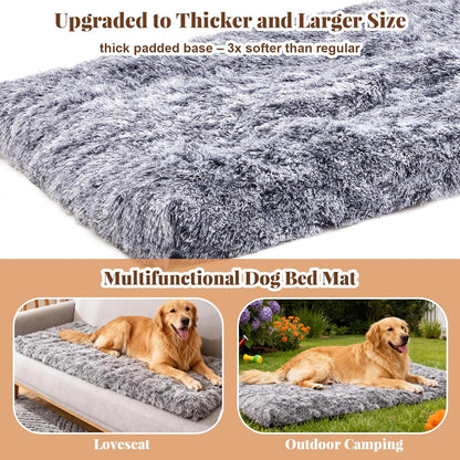 Fluffy Dog Car Seat Cover for Back Seat, Thickened Dog Bed for Car, Plush Faux Fur Soft Pet Bed Mat, Fits Backseat Extenders Protector, Nonslip Pad for Trucks and Suvs (Gray, 54"x24.8"x3.9")