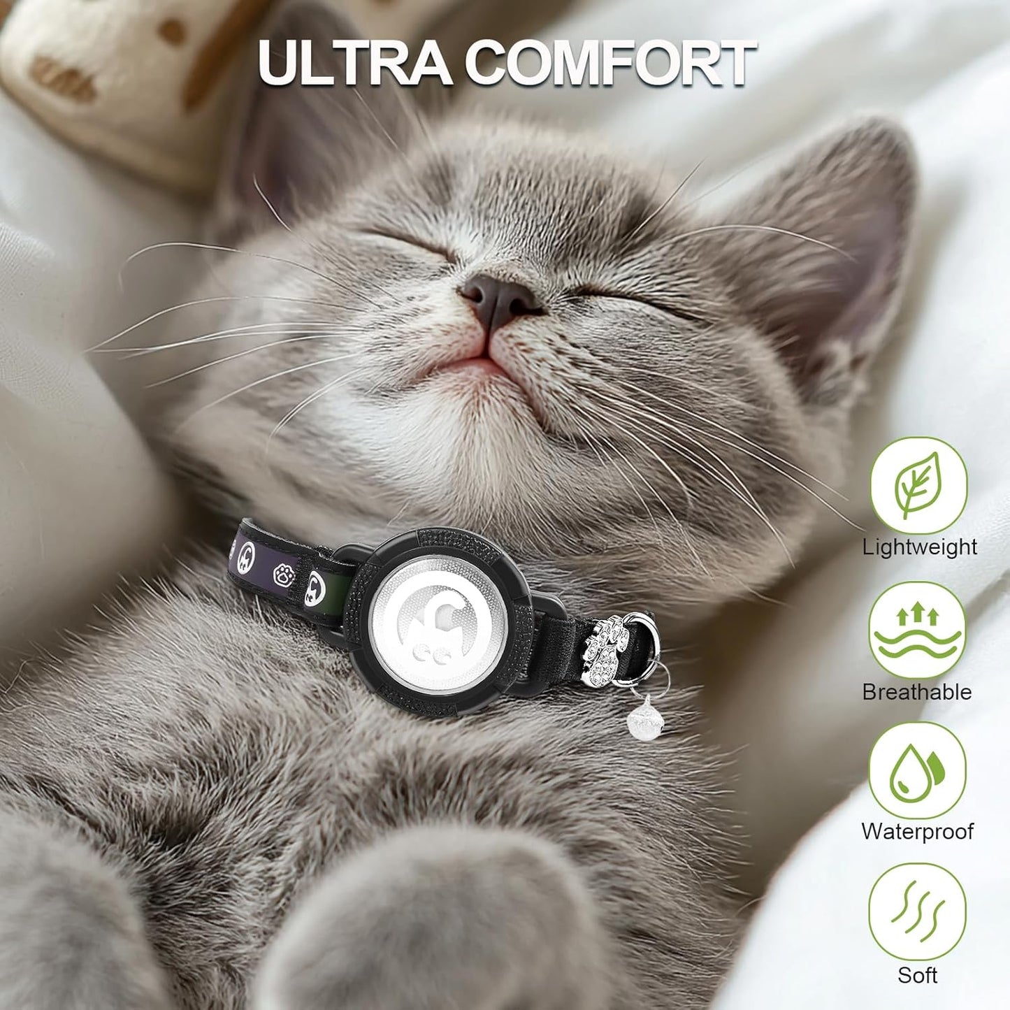 Airtag Cat Collar | Waterproof Cat Collars Airtag Holder - Breakaway Cat Airtag with Bells, Cute Diamond Paw, Reflective, Lightweight GPS Cat Collar for Girl Boy Cats, Kitten(Black, S(9.5"-13")