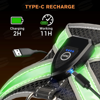 LED Light Up Dog Harness - Rechargeable & Reflective Dog Vest, 7 Lighting Modes, 3-Layer Air Mesh for Breathability & Comfort, Adjustable Illuminated Leash for Small to Large Dogs Walking at Night