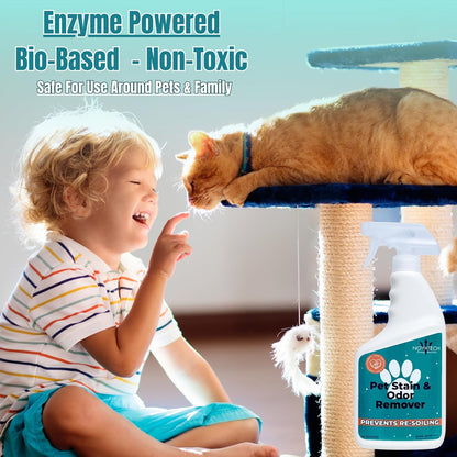 Pet Stain & Odor Remover – Fast-Acting Enzyme Cleaner for Dog & Cat Urine | Safe for Carpet, Couch, Turf, Tile & More | Non-Toxic, Kid & Pet Safe Spray
