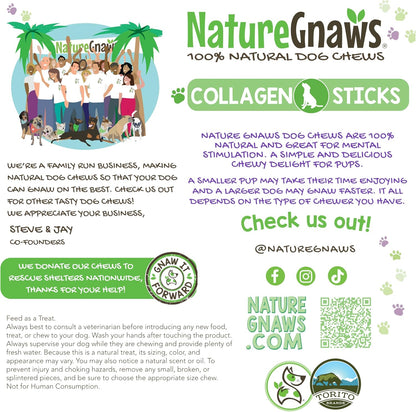 Nature Gnaws Collagen Sticks for Dogs 6" (12 Count) - Long Lasting for Small and Medium Dogs - Natural Beef Hide Dog Chew Bones