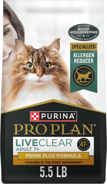 Purina Pro Plan LiveClear Senior Cat Food 7+ Cat Allergen Reducer Prime Plus Chicken and Rice Formula - 5.5 lb. Bag