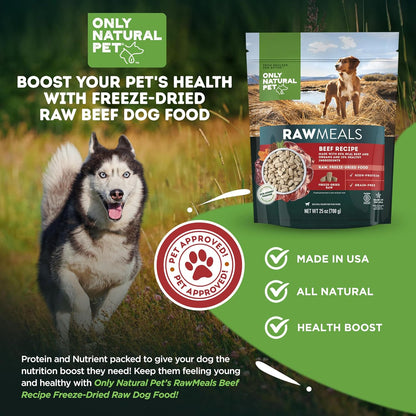 Only Natural Pet RawMeals Beef Recipe Freeze-Dried Dog Food - High-Protein, Grain-Free, with Organ Meat, Fruits & Veggies - Complete Meal, Topper or Treat for All Breeds & Picky Eaters - 25 oz