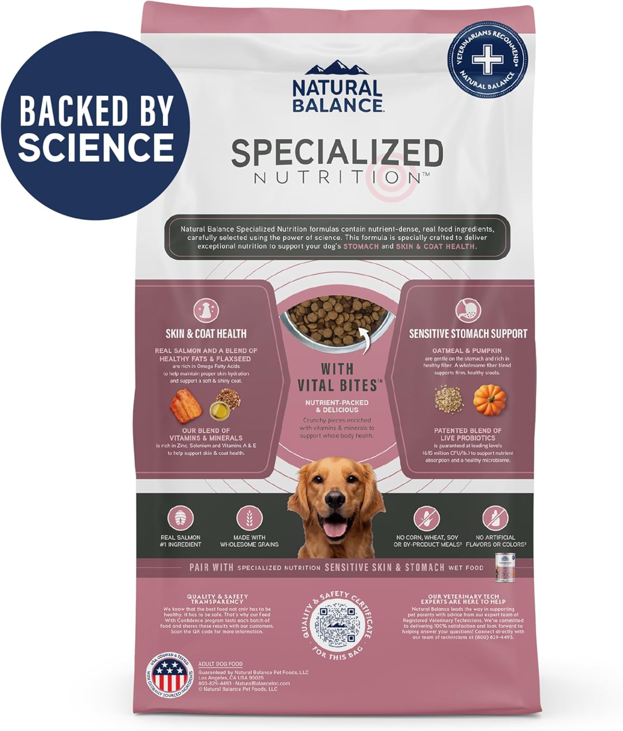 Natural Balance Specialized Nutrition Dry Dog Food with Salmon and Oatmeal for Dogs, Sensitive Skin & Stomach Dog Food, Natural Ingredients with Added Vitamins & Minerals - 22 lbs