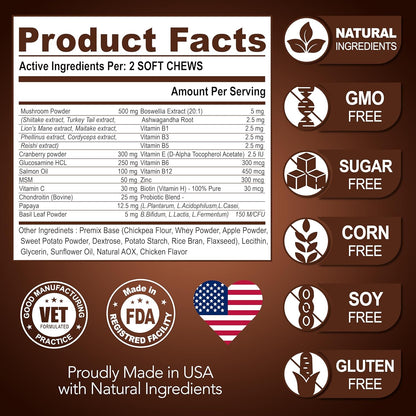 (2 Pack) Mushroom for Dogs - 340 Chews - Turkey Tail - Mushroom Supplement for Dogs - Lions Mane - Reishi - Immunity Support Multivitamin Vitamins - Joint Health - Energy - Gut - Skin - Made in USA