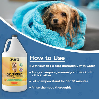 Dog Shampoo Half Gallon - Cleans, Conditions & Detangles, Goldendoodles, Poodles, & Doodle Shampoo - for Matted Pet Hair - Sensitive Skin Wash for Puppies - Made in The USA, 64OZ (Mango)