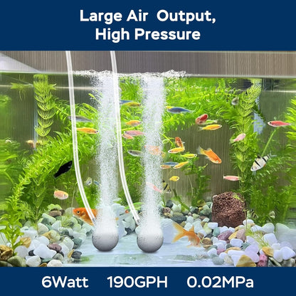 AquaMiracle Aquarium Air Pump Super Quiet Fish Tank Air Pump, 6W/10W 190GPH/317GPHAquarium Bubbler Hydroponics Air Pump Oxygen Pump Pond Aerator