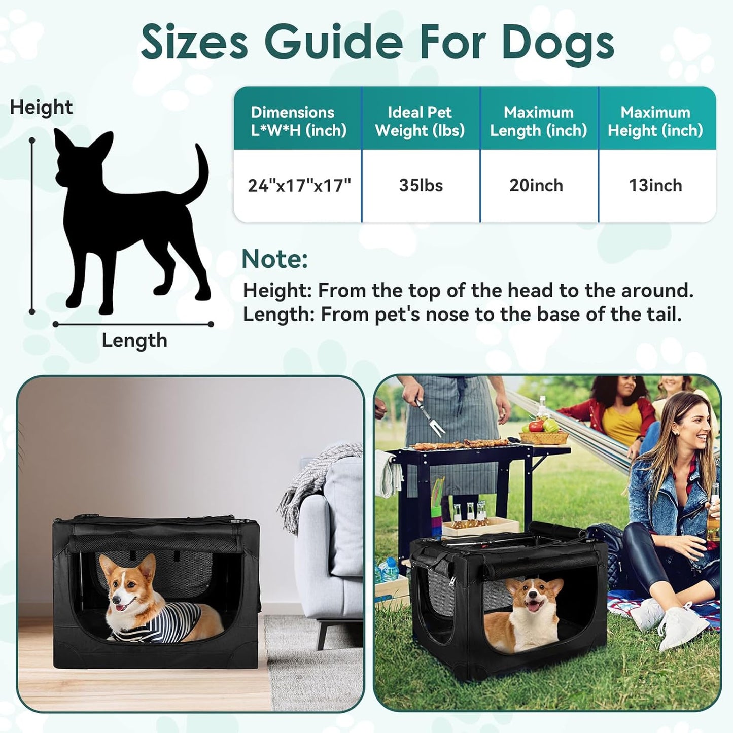 Soft Small Dog Crate - 24 inch Portable Travel Puppy Crate for Small Pets or 2 Cats, Collapsible Pet Carrier with 4 Mesh Doors, Car Kennel for Dogs with Handle for Indoor and Outdoor, Black