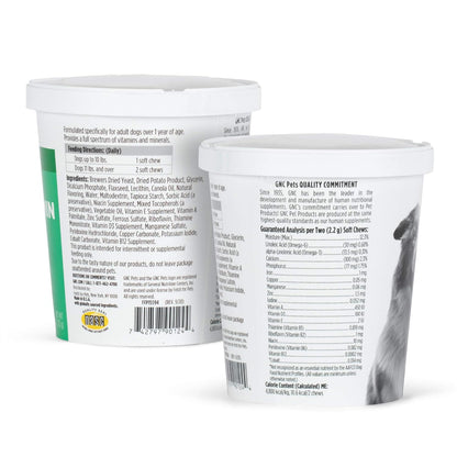 GNC Pets Essentials Dog Multivitamin Soft Chews, Salmon Oil Dog Supplement in Bacon Flavor, Immune Booster and Skin and Coat Support Chewable with Vitamins & Minerals, 60 Count