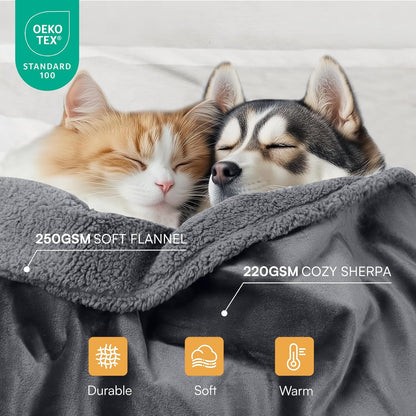 Waterproof Pet Blanket, Liquid Pee Proof Dog Blanket for Sofa Bed Couch, Reversible Sherpa Fleece Furniture Protector Cover for Small Medium Large Dogs Cats, Dark Gray Small（40" x 28"）