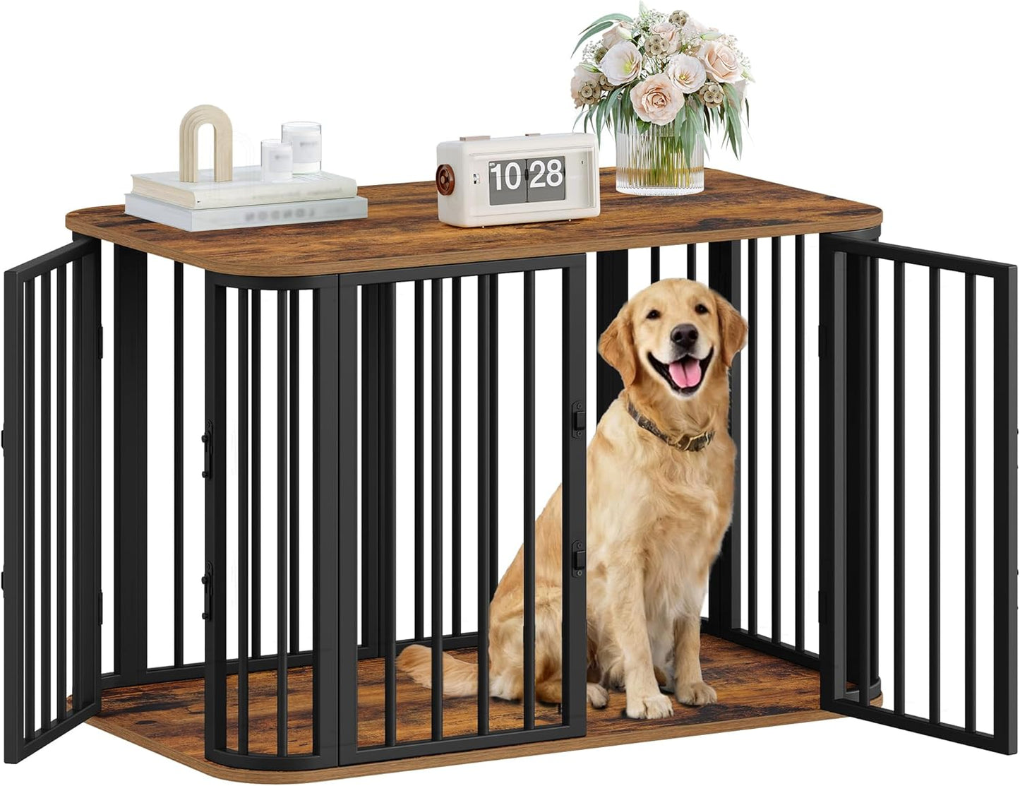 39.4'' Dog Crate Furniture, L Indoor Dog Kennel Dogs Cage, Modern Decorative Pet House for Small/Medium/Large Dogs, Anti-Chew & Anti-Escape, Kennel End Side Table, Rustic Brown DFC88701B