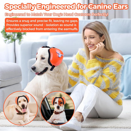 New Dog Ear Muffs for Noise Protection - 30dB NRR Dog Headphones, Noise Cancelling Hearing Protection Against Thunder/Fireworks/Vacuums, Upgraded Design with Bell Accent (Orange, Small)