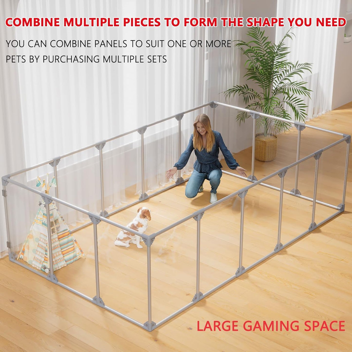 Clear Acrylic Dog Playpen, 10 Panels 29.5 Inch Tall Indoor Pet Play Pen with Door, Transparent Puppy Fence for Small Dogs, Dog Fence Crate Kennel Whelping Cage