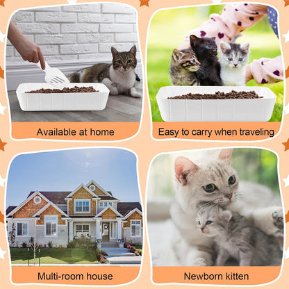 Bokon 50 Pcs 25 Set Disposable Litter Boxes for Cats with Scoop Plastic Cat Litter Tray Large Kitten Pan for Kitty Rabbit Guinea Pig Hamster Pets Supplies Travel Home Toilet, 15.7 x 11.8 x 3'' (White)