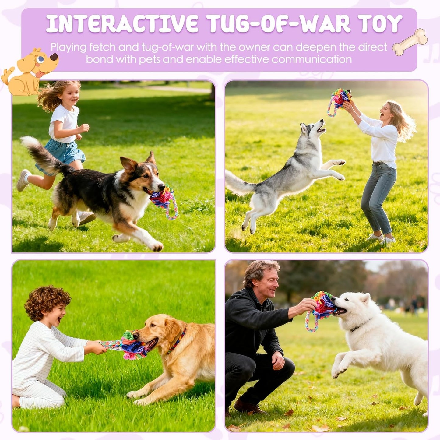 Snuffle Ball with Handle, Tug of War Rope Toys for Small Medium Dogs, Interactive Dog Toys Puppy Training Pull Toy for Exercise & Interactive Play Games (Red)