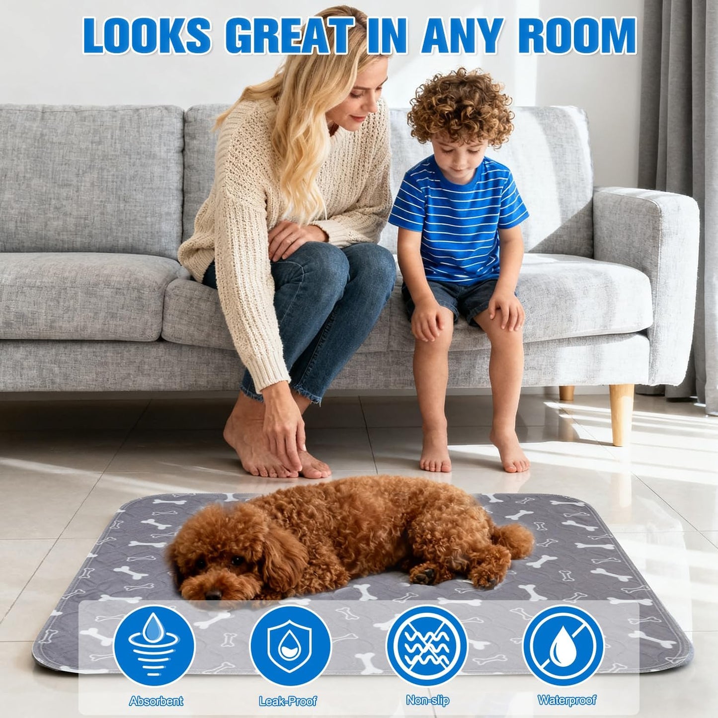 Puppy Pee Pads for Dogs, Washable Pet Pads for Dogs & Cats, Reusable Pet Pads with Pheromones, Durable Leak-Proof & Anti-Slip Pet Training Pads for Home & Travel (Large 32 * 35 in)