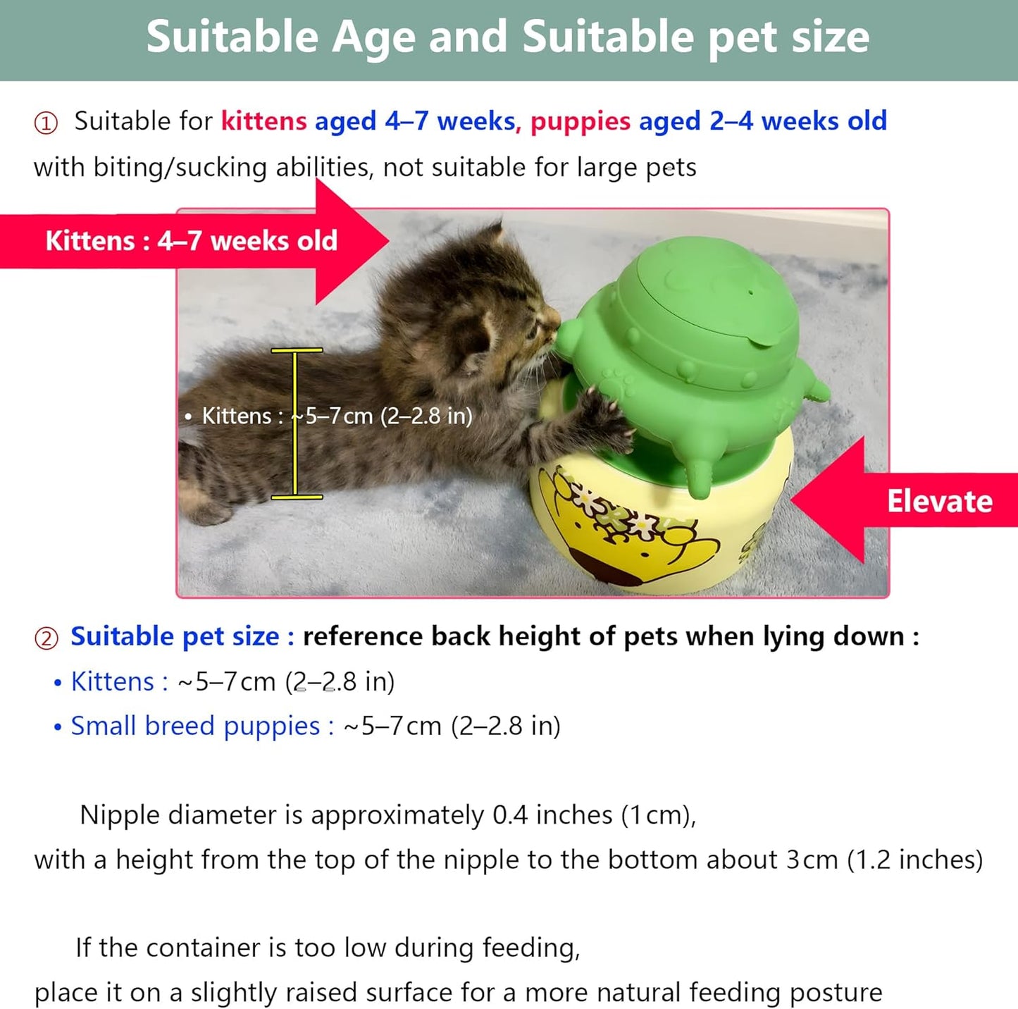 Newborn Puppy and Kitten Feeder, Milk Feeding Bowl - 4-Nipple Design for Easy Nursing of Small Pets,Green