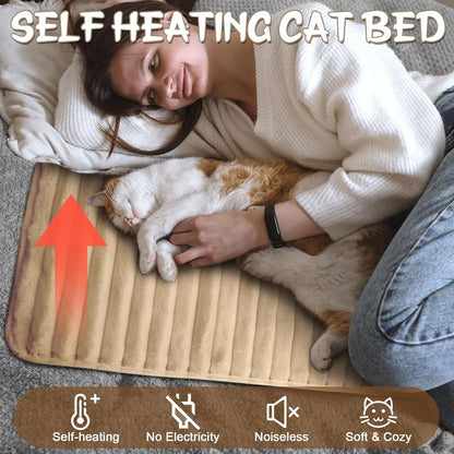 Nuanchu 4 Pack Self Warming Cat Bed 24"x18" Self Heating Dog Cat Pad Bulk Crate Bed Extra Warm Thermal Big Pet Pad for Indoor Outdoor Pets Houses with Removable Washable Cover Non Slip (Apricot)