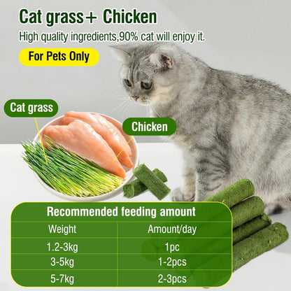 30g Cat Grass Sticks, Delicious Cat Grass Teething Stick Edible Cats Chew Toy Cat Treats Snack for Teeth Cleaning and Hairball Removal