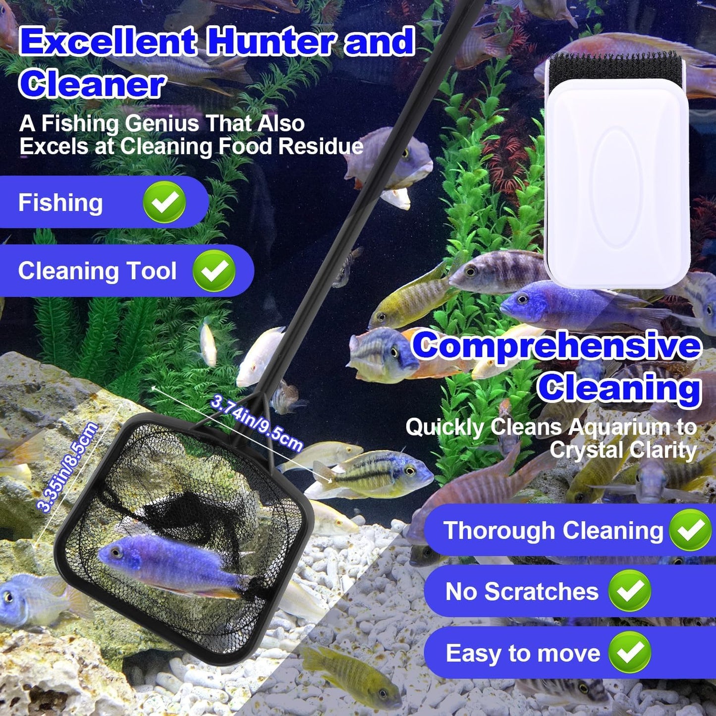 12pcs Fish Tank Cleaner Kit, Multi-Functional Aquarium Tank Vacuum Gravel Cleaning Tool Kit with Magnetic Glass Cleaner Accessories for Sand Siphon Washing and Water Changing