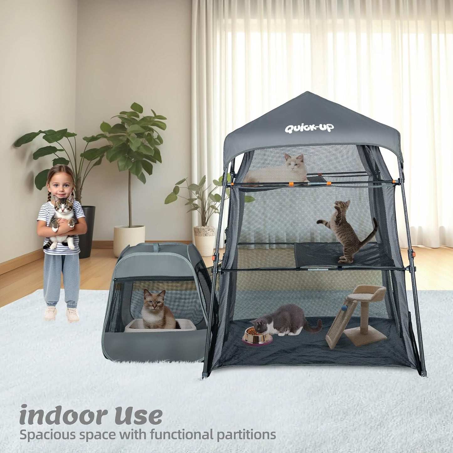 Catio Outdoor Cat Enclosure Combo for Indoor and Outdoor,3 Tier Cage Inside,Pop up Catio,Portable and Foldable(Includes cat Tower Tent, Tunnel and cage) Plus 2 cat Tunnel +1 Cube