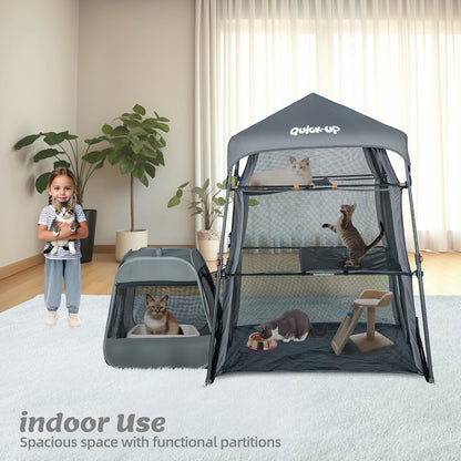 Catio Outdoor Cat Enclosure Combo for Indoor and Outdoor,3 Tier Cage Inside,Pop up Catio,Portable and Foldable(Includes cat Tower Tent, Tunnel and cage) Plus 2 cat Tunnel +1 Cube