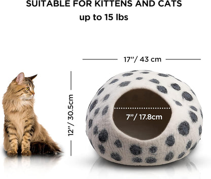 Luxurious Merino Wool Cat Cave Bed - Foldable Hideaway Pod for Indoor Cats - Premium Felt Kitten Beds - Covered Cat House for Ultimate Cozy Comfort by Woolygon