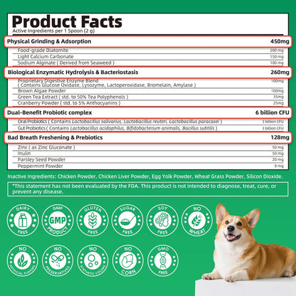 Dog Dental Powder – Teeth Cleaning Powder with 6B CFU Probiotics, Enzymes & Antioxidants, Plaque & Tartar Off, Fresh Breath Support, No Brushing Oral Care, Mint Chicken Flavor, 75 Servings