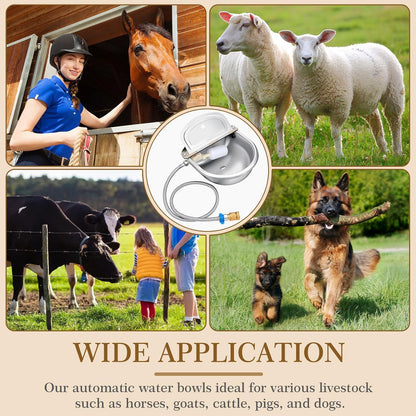 Bokon 4 Set Automatic Animal Drinking Water Trough Bowl Automatic Livestock Drinking Dispenser Stainless Steel Waterer for Horses Dogs Goat Pig with Float Pipe Connector Countersunk Bolt