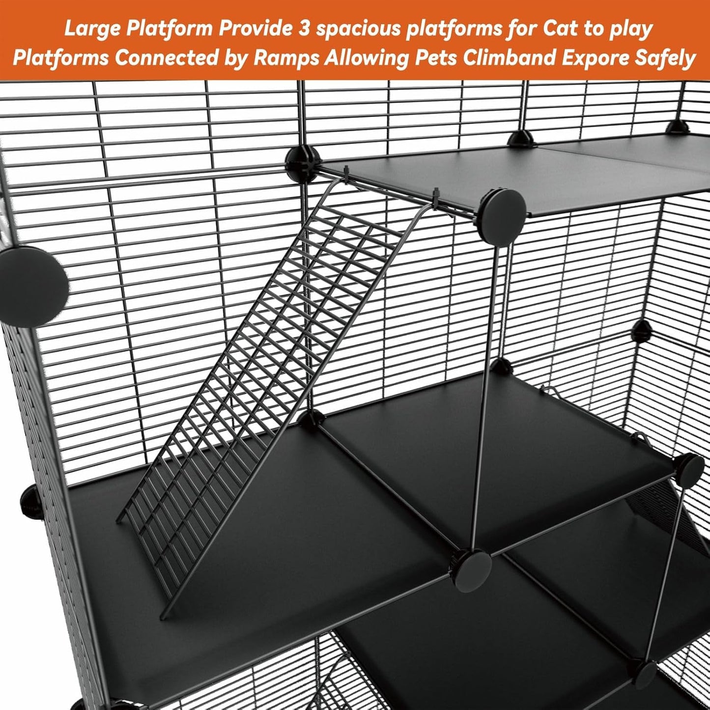 Cat Cage Indoor, Big Wire Cat Cage Kennels Enclosures DIY Playpen Crates, Pet Pen C&C Cage for Multiple Cats Kittens Rabbits Bunny Ferrets Chinchilla and Small Animals