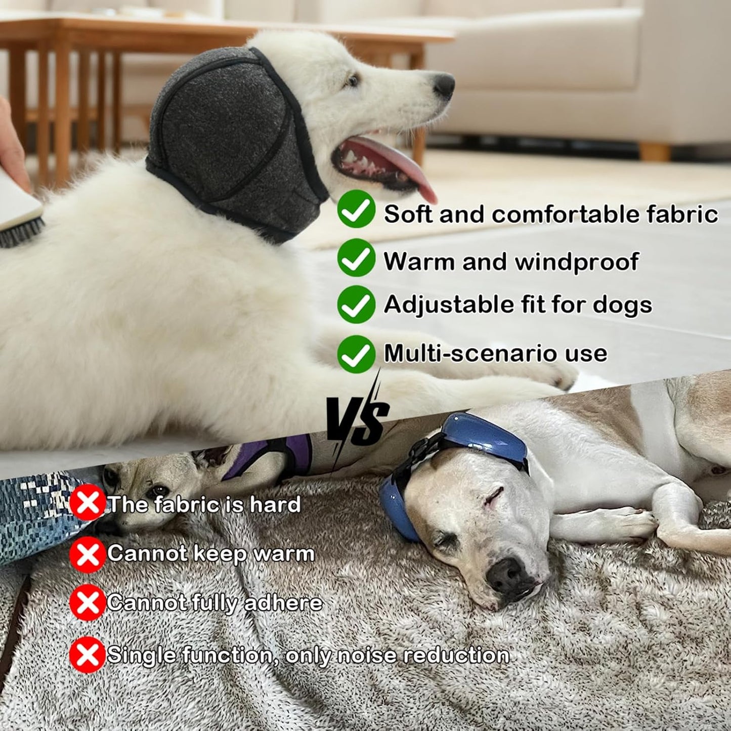 Dog Ear Cover & No Flap Ear Wraps for Hematoma,Bath,Drying Anxiety Relief Dog Ear Protection for Noise Adjustable No Shake Head Wraps Calming Hoodie for Grooming,Grey,L