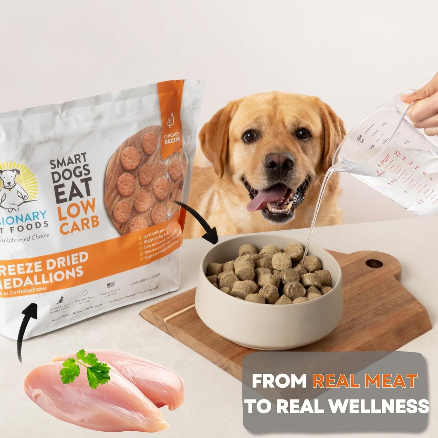 Visionary Pet Foods Low Carb Keto Dog Food <1g Net Carbs Freeze Dried Chicken Diabetic Friendly Made in USA 155 Medallions