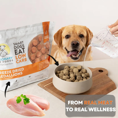Visionary Pet Foods Low Carb Keto Dog Food <1g Net Carbs Freeze Dried Chicken Diabetic Friendly Made in USA 155 Medallions