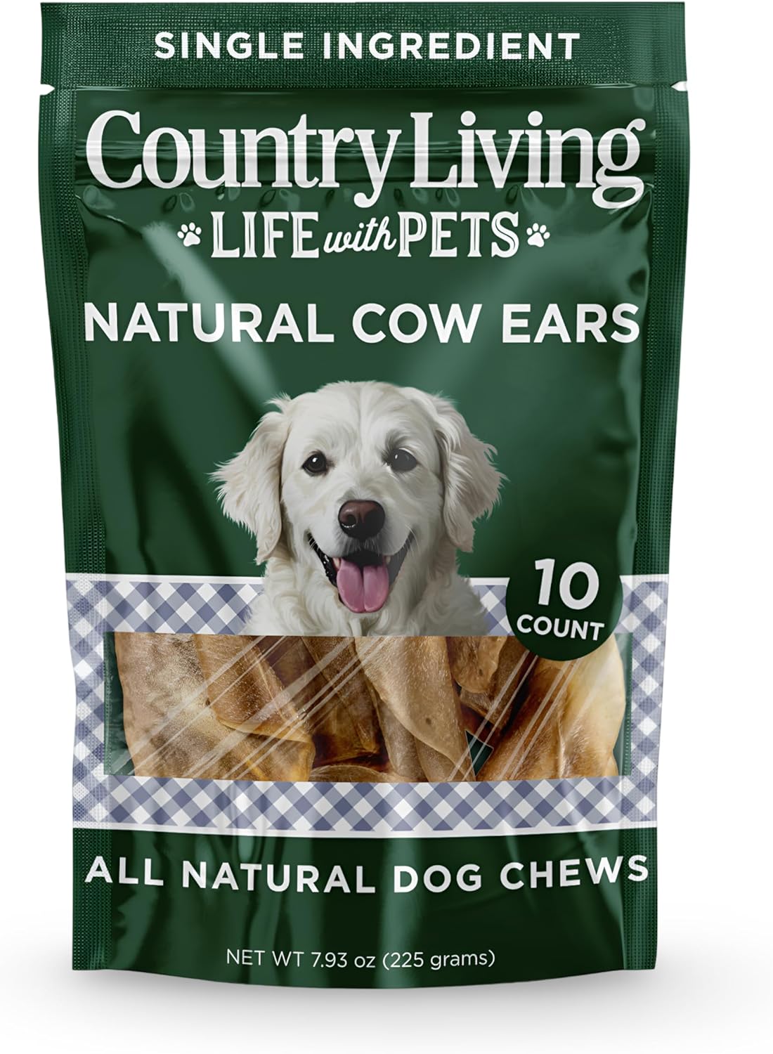 Country Living Natural Cow Ears Dog Chews – 10 Count Bag – All-Natural, Single-Ingredient, Long-Lasting Dog Chews – High-Protein, Low-Fat, Rawhide-Free – Supports Dental Health