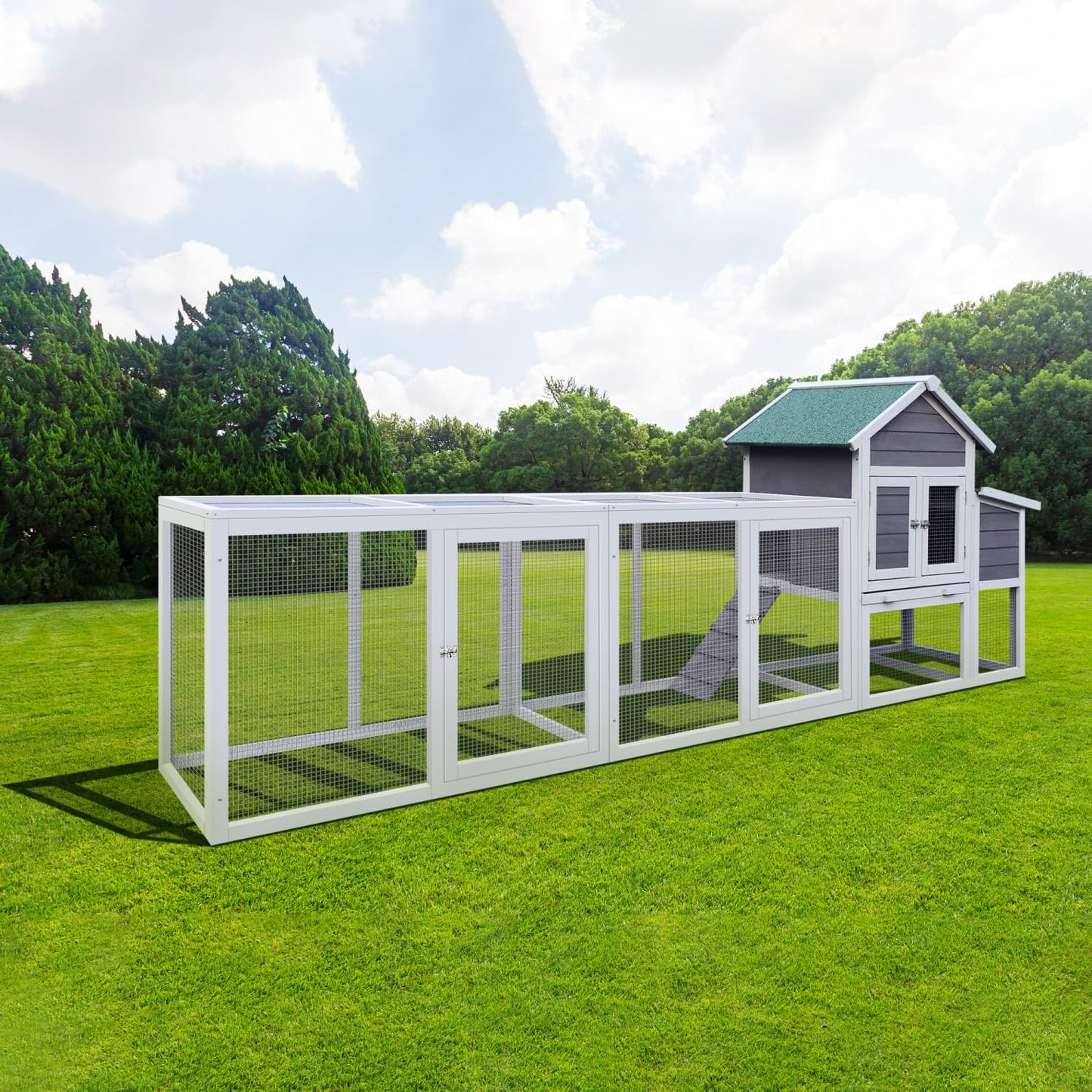122" Large Gray Wood Chicken Coop Hen House Pet Rabbit Hutch Wooden Pet Cage Backyard with Nesting Box Gray Large Space Backyard Use Durable