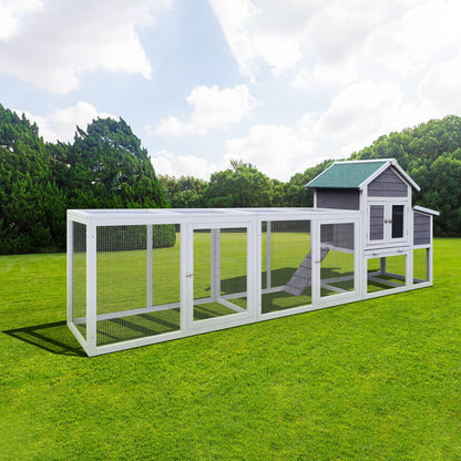 122" Large Gray Wood Chicken Coop Hen House Pet Rabbit Hutch Wooden Pet Cage Backyard with Nesting Box Gray Large Space Backyard Use Durable