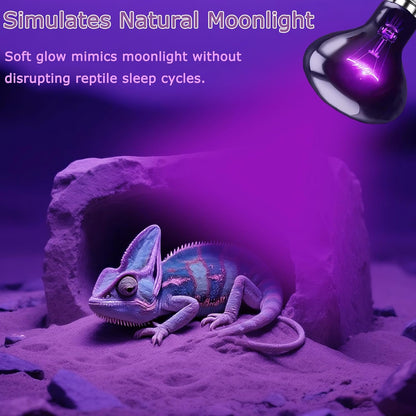 60W Reptile Night Light Bulb, UVA Heat Lamp – Simulated Natural Moonlight Purple Basking Bulb for Bearded Dragon, Lizard, Snake, Turtle, Chameleon, Amphibians, Aquarium & Terrarium Use