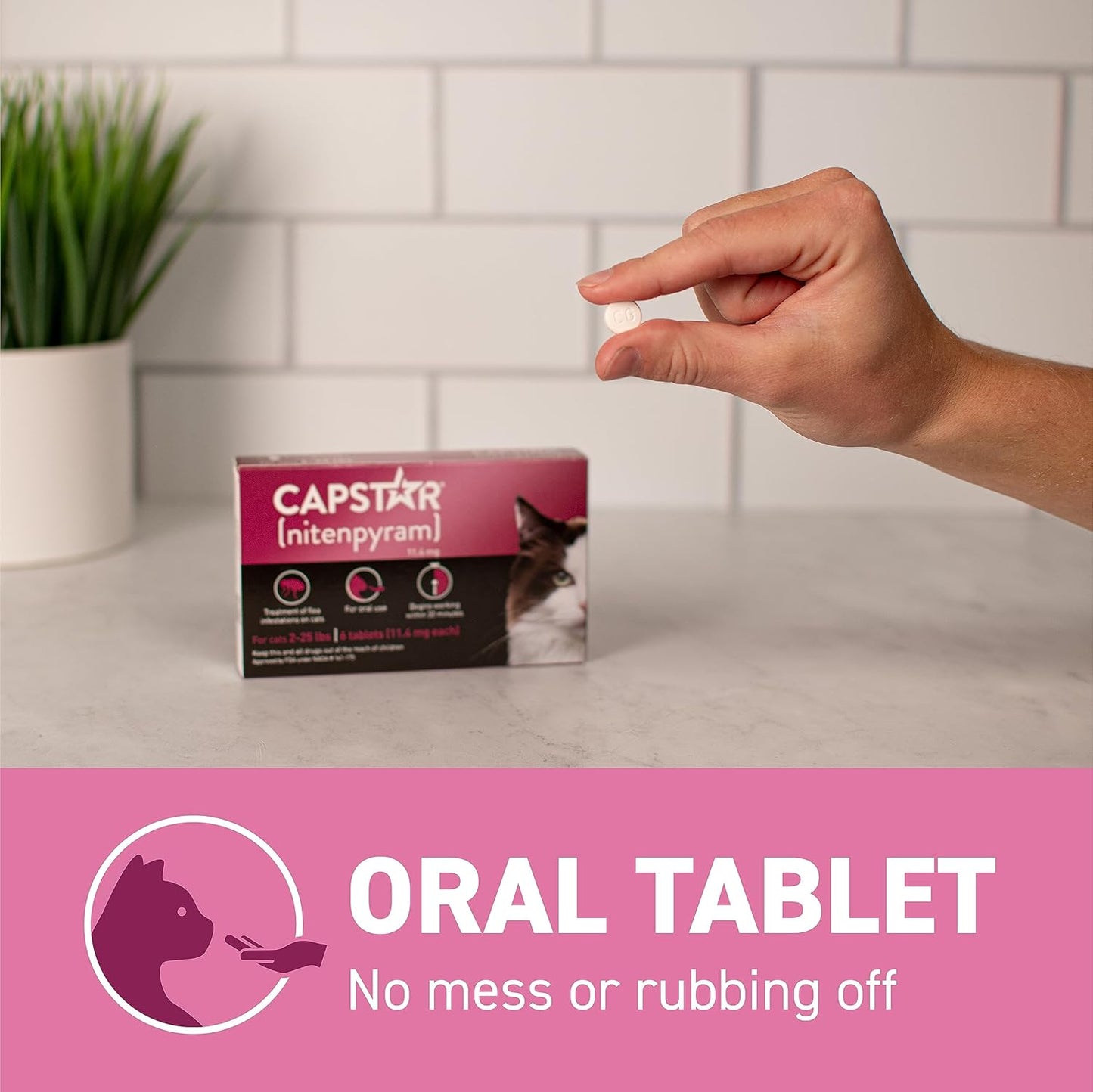 Capstar (nitenpyram) Cat Flea Treatment, Fast-Acting Oral Flea Treatment for Cats 2-25 lbs, Vet-Recommended Medication Tablets Start Killing in 30 Minutes, 6 Doses