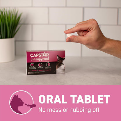 Capstar (nitenpyram) Cat Flea Treatment, Fast-Acting Oral Flea Treatment for Cats 2-25 lbs, Vet-Recommended Medication Tablets Start Killing in 30 Minutes, 6 Doses