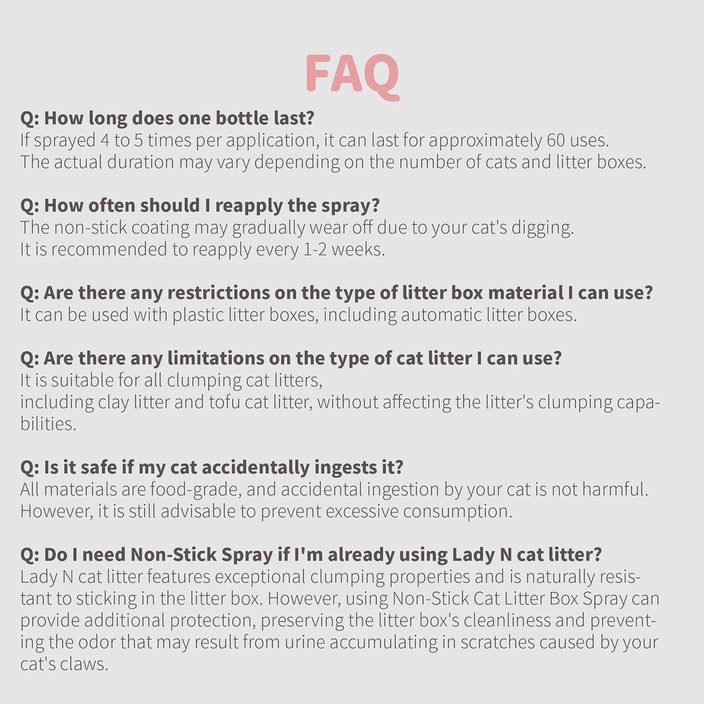 Lady N Non-Stick Spray for Cat Litter Box and Self-Cleaning Cat Litter Box, Alcohol-Free, Food Grade Mineral Oil, 6 fl oz